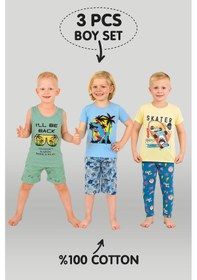 Resim Vitmo Erkek Çocuk 3'lü %100 Pamuklu 1-2-3 Yaş Pijama Takımı Model:113 Çok Renkli 