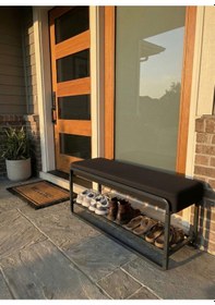 Resim Line Modern Bench Puf 120 Cm - Antre, Giriş Holü , Ofis İçin Şık Dekoratif Bench Siyah 