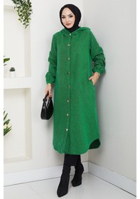 Resim Bestenur Çizgi Detay Kapüşonlu Kaşe Kap 1634 - Yeşil Yeşil 