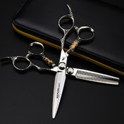 Resim 15.24 cm Profesyonel Kuaförlük Makası - Altın Kaplan Tasarımı, Örgülü Tutamağı Olan Ergonomik Saplar, Dokunuş ve İnceltme için Hassas Bıçaklar, Tüm Saç Tipleri için İdeal, Sağ El Kullanımı, Saç Şekillendirme Araçları, NEPURLSON 