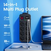 Resim 14'ü 1 Arada AB Uzatma Prizi, Anahtar Kontrolü - 8 AC Prizi, 3 USB-A ve 2 Type-C Portu, Dijital Saat Ekranı, Kompakt Tasarım, 152.4cm/3.05metre Kablo Seçenekleri, Ev Ofisi ve Seyahat İçin, Cihaz Şarj İstasyonu, Dikey Priz Düzeni, Çok Yönlü Bağlantı, Modern Teknoloji Aleti, Yüksek Performanslı Elektronik, Dayanıklı Yapı 