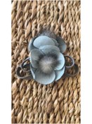 Resim MTTekstilAksesuarı Süet El Yapımı Ponpon Tavşan Tüylü Çiçek Aksesuar Broş - Gri 8cm*8cm (80 Lı Paket) 