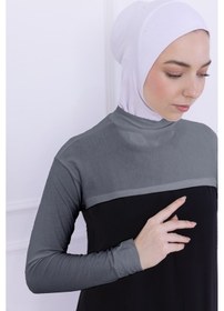 Resim Loggia Balıkçı Yaka Boyunluklu Kolluk Açık Gri - Likralı Dik Yakalı Kadın Body Tesettür Crop Bolero Açık Gri 