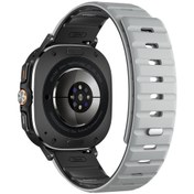 Resim Samsung Uyumlu Galaxy Watch Ultra 47mm İçin Yedek Bant Silikon Saat Kayışı Manyetik Düğme - Açık Gri/ Siyah/ Siyah 