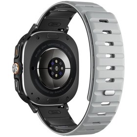 Resim Samsung Uyumlu Galaxy Watch Ultra 47mm İçin Yedek Bant Silikon Saat Kayışı Manyetik Düğme - Açık Gri/ Siyah/ Siyah 