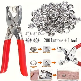 Resim 200 Parça Paslanmaz Çelik Dikiş Düğme & Basma Toka Pense Seti - Kolay DIY Giysi Tokası Montaj Kiti 