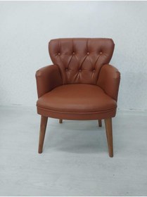 Resim GARDEN HOUSE Tekli Tarçın Taba Renk Deri Metal Ayaklı Ofis Koltuk Takımı Kafe Koltuğu Sandalye Berjer 