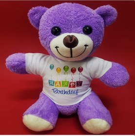 Resim Happy Birthday Tişörtlü Peluş Mor Ayıcık - 9041557497548drvs 