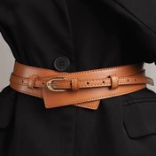 Resim Kadınlar için suni deri ve çıkarılabilir tokalı, vintage ceketler ve elbiseler için mükemmel bir moda geniş bel kemeri 