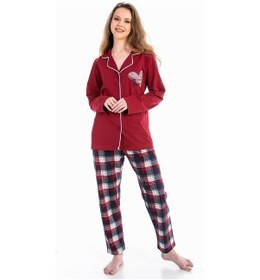 Resim Vishenka Boydan Düğmeli Pamuklu Gömlek Yaka Kadın Pijama Takım 