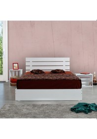 Resim Pasifichome Huga Çift Kişilik Beyaz Ahşap Karyola Komodin Takım 140X190 Cm 