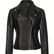 Resim Kadınların Kırmızı Suni Deri Biker Ceketi - Dar Kesim, Uzun Kollu, Fermuar Detaylı, Sonbahar ve İlkbahar için İdeal, Sokak Stili Motosiklet Ceketi|Dar Kesim Ceket|Fermuarlı Ceket 