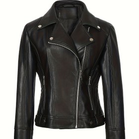 Resim Kadınların Kırmızı Suni Deri Biker Ceketi - Dar Kesim, Uzun Kollu, Fermuar Detaylı, Sonbahar ve İlkbahar için İdeal, Sokak Stili Motosiklet Ceketi|Dar Kesim Ceket|Fermuarlı Ceket 