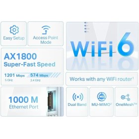Resim Braventa Collection Tp-Link RE600X, AX1800 Mbps Onemesh Wi-Fi 6 Menzil Genişletici, 1 Gigabit Bağlantı Noktası, Dahili A 