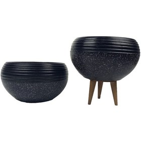 Resim Bitki Tasarımı Ev Dekorasyon Siyah Granit Küp Aranjman Saksı Saksılık Salon Çiçeklik İkili Set (Ayaksız-3 Ayaklı) 