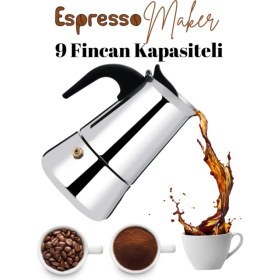 Resim Vestron Moka Pot Espresso 9 Cup Paslanmaz Çelik Ocak Üstü (9 Fincan) 