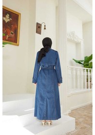 Resim Neways 6458-Battal Allerli Denim Trençkot Koyu Mavi Mavi 