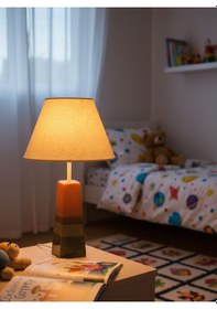 Resim Dekoratif Beşgen Konik Seramik Abajur Abj0075 