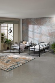 Resim Unimet Armas Genç Çocuk Yatak Odası Metal Ranza Ve Karyola 90x200 Siyah (AHŞAP LATALI) 