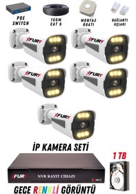 Resim Fury 5 Kameralı Ip Güvenlik Kamerası Seti 4mp Gece Renkli Su Geçirmez 1506 1tb 