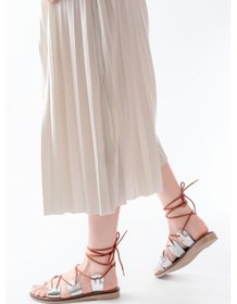 Resim 205-01 Gümüş Bilekten Bağlamalı Ortopedik Hakiki Deri Kadın Sandalet Altın - Taba 