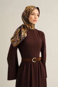 Resim Armine Soyut Desenli Saf İpek Sura Eşarp 9335d 50 KAhverengi 