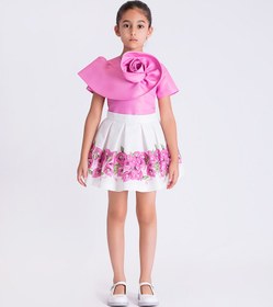 Resim Çiçekli Etek Gül Detaylı Bluz Kız Çocuk Kombini | 2 Parça - 7-8 / Pembe / BOUGAINVILLEA 