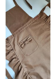 Resim Keten Fırfırlı Bohem Mutfak Önlüğü Kahve 