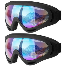 Resim 2 Paket Kayak Gözlüğü, Motosiklet Gözlüğü, Snowboard Gözlüğü Erkek Kadın Çocuk - Uv Korumalı Köpük Çizilmez Toz Geçirmez Siyahçok Renkli 