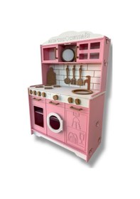 Resim Ahşap Pembe Boyalı İsim Yazılabilir Mutfak 14 Parça Servis Seti Hediyeli 