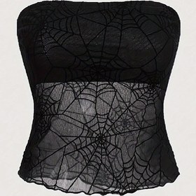 Resim Örümcek Ağı Desenli Askısız Üst, Seksi Kolsuz Sırt Dekolteli Üst, Bahar ve Yaz İçin Kadın Giyim 