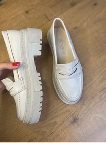 Resim modadanall bej deri kadın loafer 