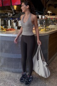 Resim Madmext Kahverengi Active Fit Toparlayıcı Fermuarlı Tayt MG2791 