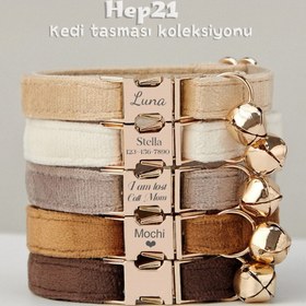 Resim Cat Collar Velvet Named Bell Cat Collar 649724 - Light Green Collar / S/M 