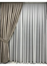 Resim Taş Kuşak Çizgili Fon Perde Yeni Sezon Orta Sık Pile 1/2.5 Bej 