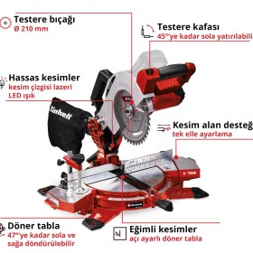 Resim Einhell TE-MS 18/210 Li - Solo, Akülü Gönye Testere (Akü ve şarj cihazı dahil değildir) 