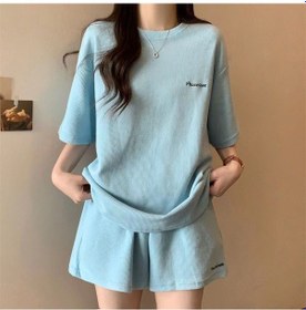 Resim Snapbuy 2025 Yaz Rahat Şık Kısa Kollu Ve Şortlu Kore Stili Kadın Eşofman Takımı Mavi 