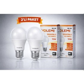 Resim Volemi Vm-10s Sensörlü Led Ampul 10w 2000 Lümen E27 Duy 50000 Saat Ömür Enerji Tasarruflu Beyaz Işık 2 Adet 