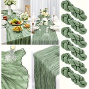 Resim 6 adet Adet Nane Yeşili Gaze Masa Yürüyüşü, 40x270cm - Yıkanabilir Polyester, Zarif Çiçek ve Mum Tasarımı Düğünler, Doğum Günleri, Duşlar ve Daha Fazlası için, Etkinlik Masa Düzeni | Çiçek Masa Yürüyüşü | Yıkanabilir Kumaş 