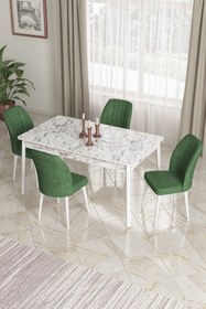 Resim Canisa Concept Ada Serisi 80x130 Sabit Mutfak Masası Takımı Beyaz Mermer Masa 4 Sandalye 