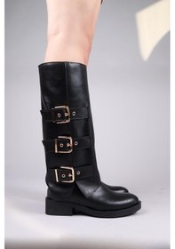 Resim Balrog Gold Kemer Aksesuarlı Düz Çizme Siyah-8465 Siyah 