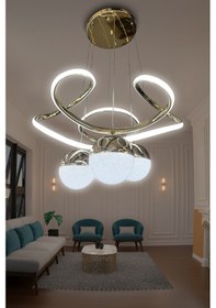 Resim Dron 3 Toplu Led Avize - - Kumandalı / Gold Gold 