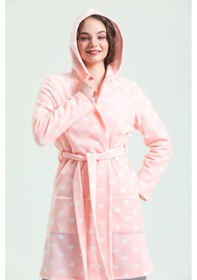 Resim Magic Form 35252 Kadın Kapişonlu Polar Sabahlık-pembe Pembe 