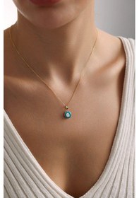 Resim Gianfranco Lacivert &mavi Mineli Çift Taraflı Nazar Boncuğu Kolye 45 Cm 