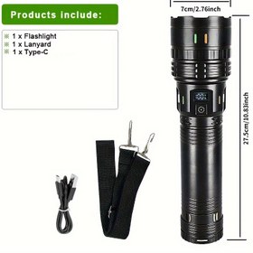 Resim S-800 Büyük Süper Parlak El Feneri Ultra Uzun Pil Ömrü Taşınabilir Çok Fonksiyonlu Acil Durum İş Işığı Uzun Menzilli Prob Işığı, Gece Seyahati Balıkçılık Patrul İş Gereksinimleri İçin Uygun 