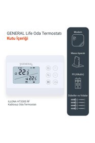 Resim GENERAL Life ILLONA HT300S RF Kablosuz Günlük ve Haftalık Programlanabilir Oda Termostatı - Beyaz 