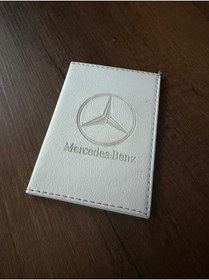 Resim EFE DERİ BEYAZ Mercedes Deri Dikişli Araç Ruhsat Kılıfı Kabı Oto Ruhsatlık Araba Ruhsat Koruyucu 