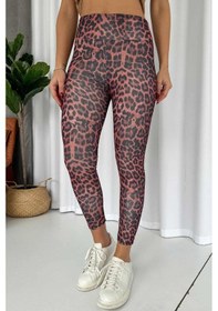 Resim Mine Tan Butik Leopar Desen İçi Şardonlu Kadın Toparlayıcı Tayt - Bordo Bordo 