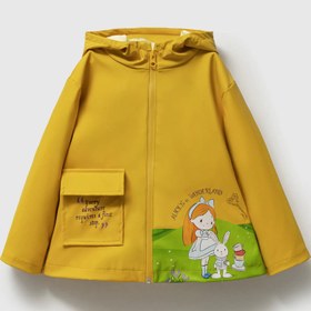 Resim Alice In Wonderland Baskılı Kauçuk Su Geçirmez Pamuk Astarlı Kız Çocuk Yağmurluk - 3-4 Yaş 