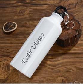 Resim Kişiye Özel Kancalı Alüminyum Beyaz Su Matarası - 600mlt Çok Renkli 